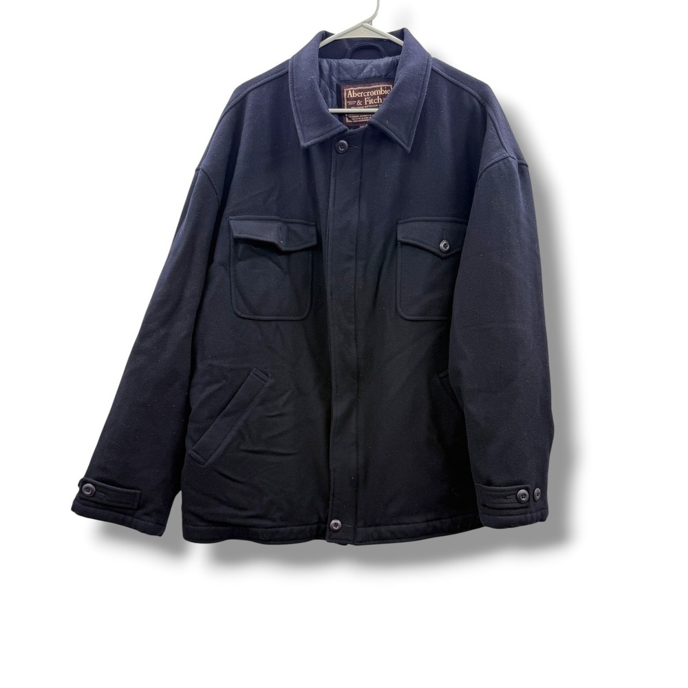 Vintage Abercrombie & Fitch Wool Field Jacket Mens XL Navy Blue Quilted Lined